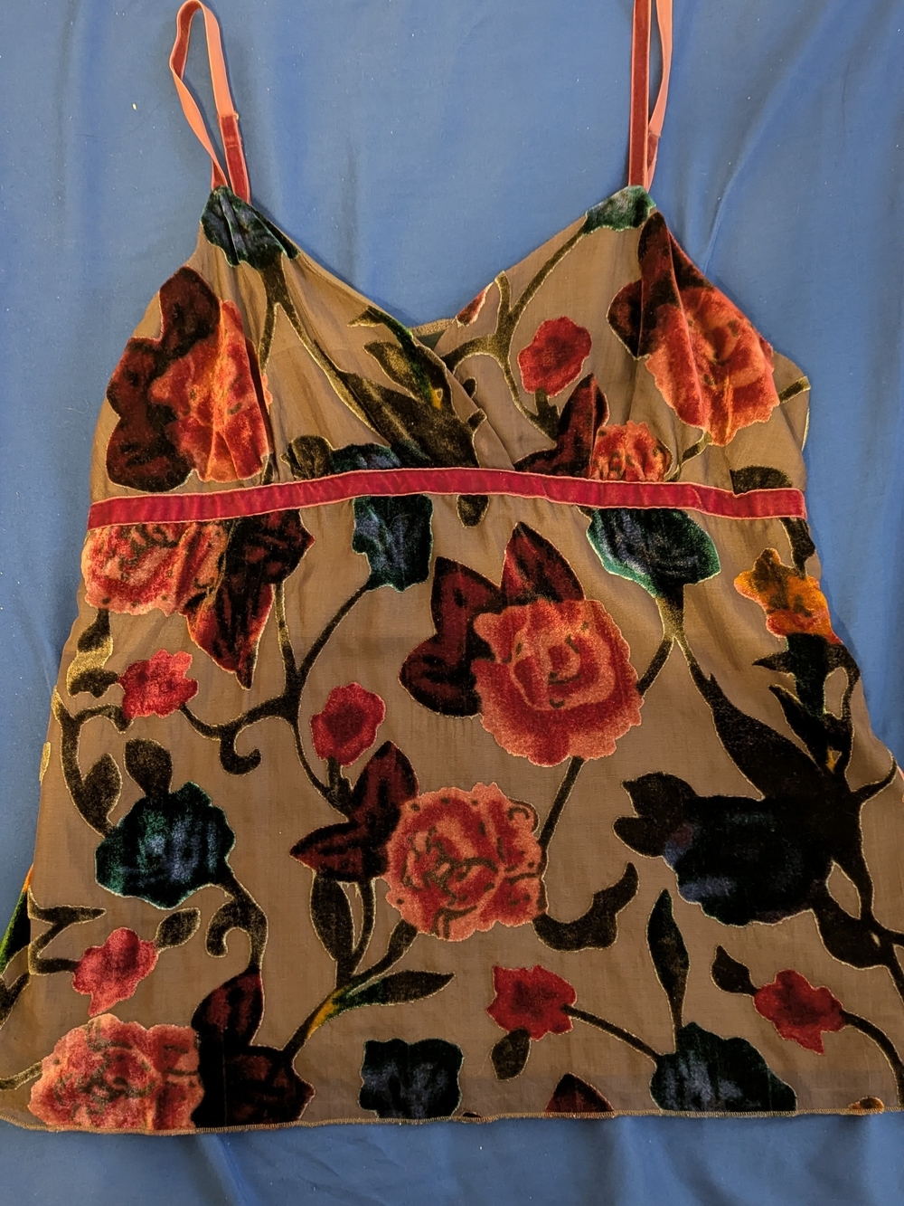 Mossimo Supply Co. Floral Velvet Appliqué Tank Top in Red, Green, Black